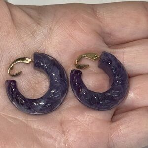 1982 Vintage Avon Floral Hoop Purple Faux Jade Tone Clip On Earrings